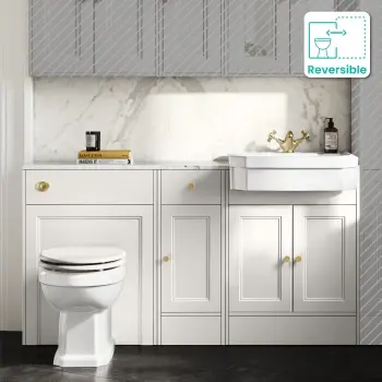 Monaco Cotton White Combination Vanity Traditional Basin with Marble Top & Hudson Toilet with Wooden Seat 1500mm - Brushed Brass Accents
