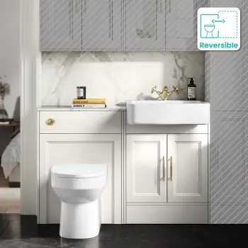 Monaco Cotton White Combination Vanity Basin with Marble Top & Miami Toilet 1200mm - Brass Knurled Handles