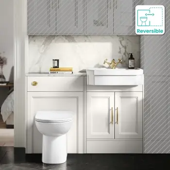 Monaco Cotton White Combination Vanity Traditional Basin with Marble Top & Aruba Toilet 1200mm - Brass Knurled Handles