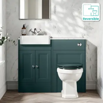 Monaco Mystic Green Combination Vanity Basin with Marble Top & Hudson Toilet with Wooden Seat 1000mm