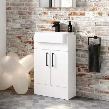 Harper Gloss White Vanity with Semi Recessed Basin 500mm - Black Accents