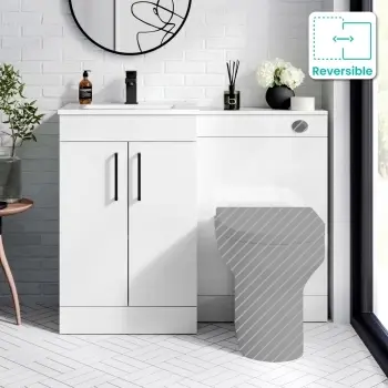 Mersey Gloss White Basin Vanity and Back To Wall Unit 1000mm (Excludes Toilet) - Black Accents