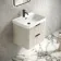 Cadiz Fluted Linen White Wall Hung Basin Drawer Vanity 600mm - Black Accents
