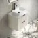 Cadiz Fluted Linen White Wall Hung Drawer Vanity with Marble Top & Marin Basin 600mm - Black Accents