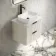 Cadiz Fluted Linen White Wall Hung Drawer Vanity with Marble Top & Reno Basin 600mm - Black Accents