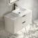 Cadiz Fluted Linen White Wall Hung Drawer Vanity with Marble Top & Marin Basin 1000mm - Black Accents