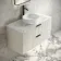 Cadiz Fluted Linen White Wall Hung Drawer Vanity with Marble Top & Nevis Basin 1000mm - Black Accents