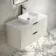 Cadiz Fluted Linen White Wall Hung Drawer Vanity with Marble Top & Reno Basin 1000mm - Black Accents