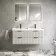 Cadiz Fluted Linen White Wall Hung Double Basin Drawer Vanity 1200mm - Black Accents