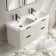 Cadiz Fluted Linen White Wall Hung Double Basin Drawer Vanity 1200mm - Black Accents