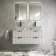 Cadiz Fluted Linen White Double Wall Hung Drawer Vanity with Marble Top 1200mm (Excludes Basin) - Black Accents