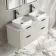 Cadiz Fluted Linen White Double Wall Hung Drawer Vanity with Marble Top & Marin Basin 1200mm - Black Accents