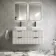 Cadiz Fluted Linen White Double Wall Hung Drawer Vanity with Marble Top & Reno Basin 1200mm - Black Accents