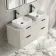 Cadiz Fluted Linen White Double Wall Hung Drawer Vanity with Marble Top & Reno Basin 1200mm - Black Accents