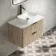 Cadiz Fluted Apex Oak Wall Hung Drawer Vanity with Marble Top 800mm (Excludes Basin) - Black Accents
