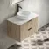 Cadiz Fluted Apex Oak Wall Hung Drawer Vanity with Marble Top & Nevis Basin 800mm - Black Accents
