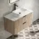 Cadiz Fluted Apex Oak Wall Hung Drawer Vanity with Marble Top 1000mm (Excludes Basin) - Black Accents