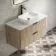 Cadiz Fluted Apex Oak Wall Hung Drawer Vanity with Marble Top & Reno Basin 1000mm - Black Accents