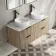 Cadiz Fluted Apex Oak Double Wall Hung Drawer Vanity with Marble Top & Nevis Basin 1200mm - Black Accents