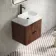 Cadiz Fluted Apex Walnut Wall Hung Drawer Vanity with Marble Top 600mm (Excludes Basin) - Black Accents