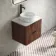 Cadiz Fluted Apex Walnut Wall Hung Drawer Vanity with Marble Top & Nevis Basin 600mm - Black Accents