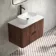 Cadiz Fluted Apex Walnut Wall Hung Drawer Vanity with Marble Top 800mm (Excludes Basin) - Black Accents