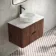 Cadiz Fluted Apex Walnut Wall Hung Drawer Vanity with Marble Top & Nevis Basin 800mm - Black Accents