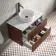Cadiz Fluted Apex Walnut Wall Hung Drawer Vanity with Marble Top & Nevis Basin 800mm - Black Accents