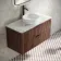 Cadiz Fluted Apex Walnut Wall Hung Drawer Vanity with Marble Top & Nevis Basin 1000mm - Black Accents
