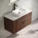 Cadiz Fluted Apex Walnut Wall Hung Drawer Vanity with Marble Top & Reno Basin 1000mm - Black Accents