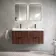 Cadiz Fluted Apex Walnut Wall Hung Double Basin Drawer Vanity 1200mm - Black Accents