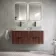 Cadiz Fluted Apex Walnut Double Wall Hung Drawer Vanity with Marble Top 1200mm (Excludes Basin) - Black Accents