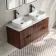 Cadiz Fluted Apex Walnut Double Wall Hung Drawer Vanity with Marble Top & Marin Basin 1200mm - Black Accents