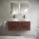 Cadiz Fluted Apex Walnut Double Wall Hung Drawer Vanity with Marble Top & Nevis Basin 1200mm - Black Accents