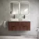 Cadiz Fluted Apex Walnut Double Wall Hung Drawer Vanity with Marble Top & Reno Basin 1200mm - Black Accents