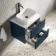 Cadiz Fluted Navy Blue Wall Hung Drawer Vanity with Marble Top & Marin Basin 600mm - Black Accents
