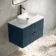 Cadiz Fluted Navy Blue Wall Hung Drawer Vanity with Marble Top 800mm (Excludes Basin) - Black Accents