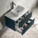 Cadiz Fluted Navy Blue Wall Hung Drawer Vanity with Marble Top 800mm (Excludes Basin) - Black Accents