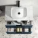 Cadiz Fluted Navy Blue Wall Hung Drawer Vanity with Marble Top & Marin Basin 800mm - Black Accents