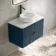 Cadiz Fluted Navy Blue Wall Hung Drawer Vanity with Marble Top & Nevis Basin 800mm - Black Accents