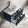 Cadiz Fluted Navy Blue Wall Hung Drawer Vanity with Marble Top & Nevis Basin 800mm - Black Accents