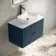 Cadiz Fluted Navy Blue Wall Hung Drawer Vanity with Marble Top & Reno Basin 800mm - Black Accents