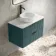 Cadiz Fluted Mystic Green Wall Hung Drawer Vanity with Marble Top & Nevis Basin 800mm - Black Accents