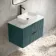 Cadiz Fluted Mystic Green Wall Hung Drawer Vanity with Marble Top & Reno Basin 800mm - Black Accents