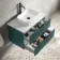 Cadiz Fluted Mystic Green Wall Hung Drawer Vanity with Marble Top & Reno Basin 800mm - Black Accents