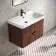 Cadiz Fluted Apex Walnut Wall Hung Basin Drawer Vanity 800mm - Black Accents