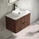 Cadiz Fluted Apex Walnut Wall Hung Drawer Vanity with Marble Top & Reno Basin 800mm - Black Accents