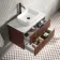 Cadiz Fluted Apex Walnut Wall Hung Drawer Vanity with Marble Top & Reno Basin 800mm - Black Accents