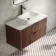 Cadiz Fluted Apex Walnut Wall Hung Drawer Vanity with Marble Top 1000mm (Excludes Basin) - Black Accents