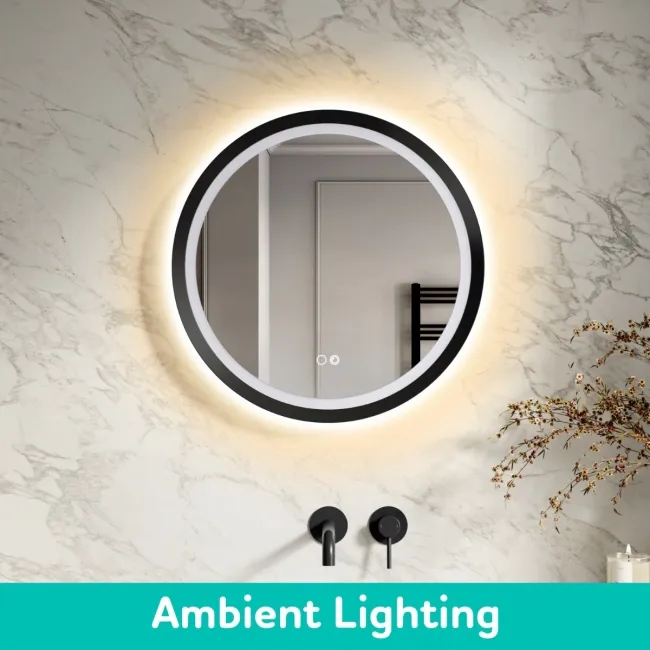 Isabel Matt Black Round LED Mirror with Front & Back Illumination 600mm